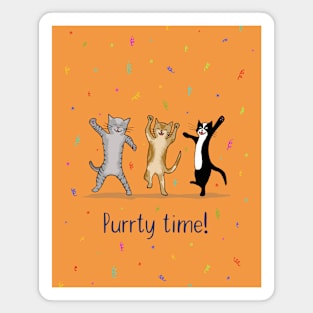 Dancing Cats Puurty Time Print With Orange Background Magnet